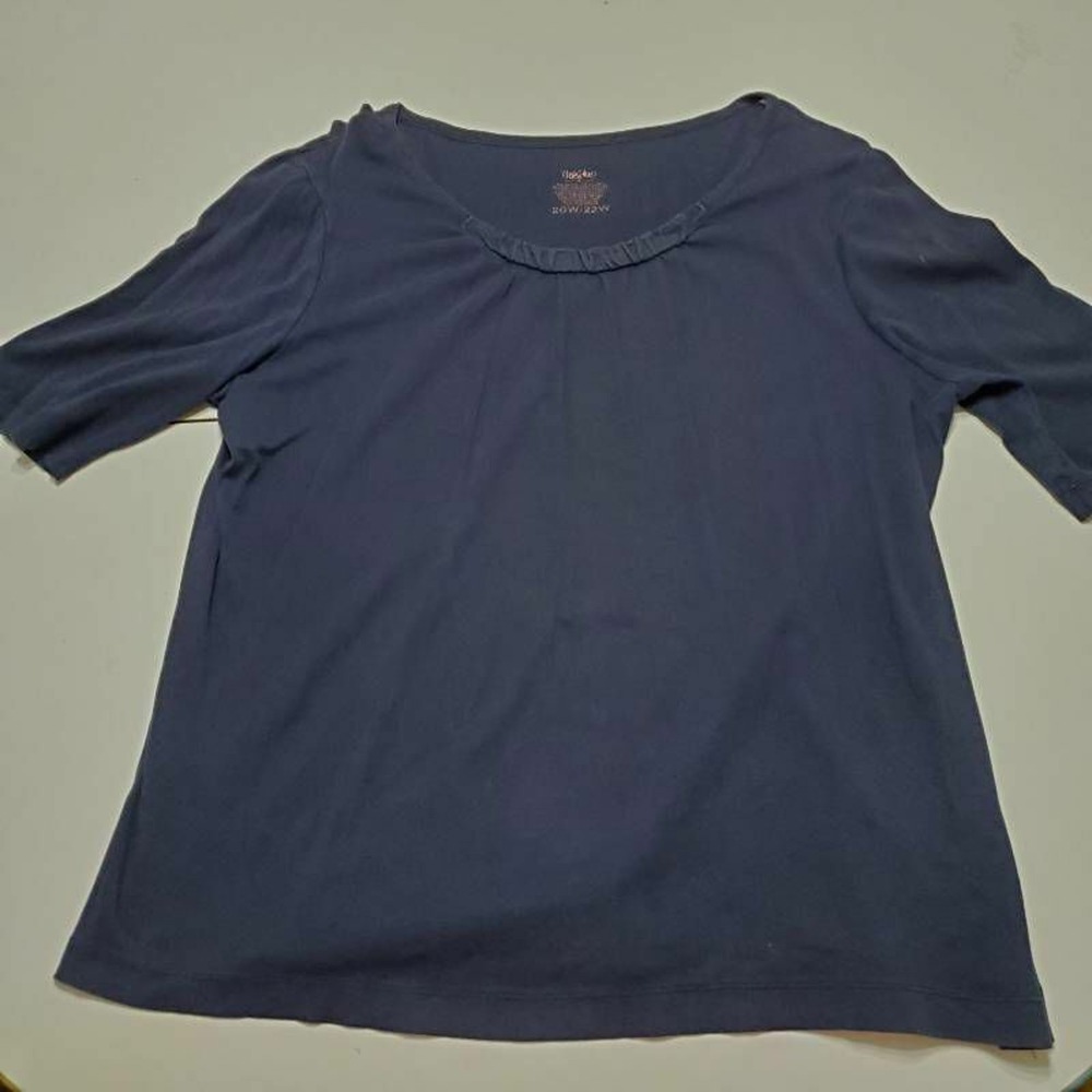 Mossimo Womens Blouse Blue Short Sleeve Scoop Neck Pleated Plus 20W